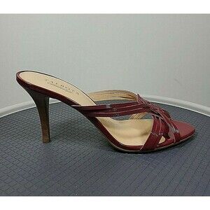 Talbots Genuine Leather High Heel Mules Sandals Size 10B Maroon Open Toe